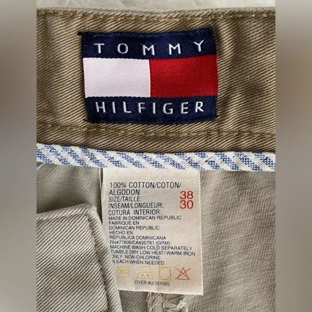 Tommy Hillfiger Vintage Pleated Chinos Casual Cotton Pants Beige Size 38X30
